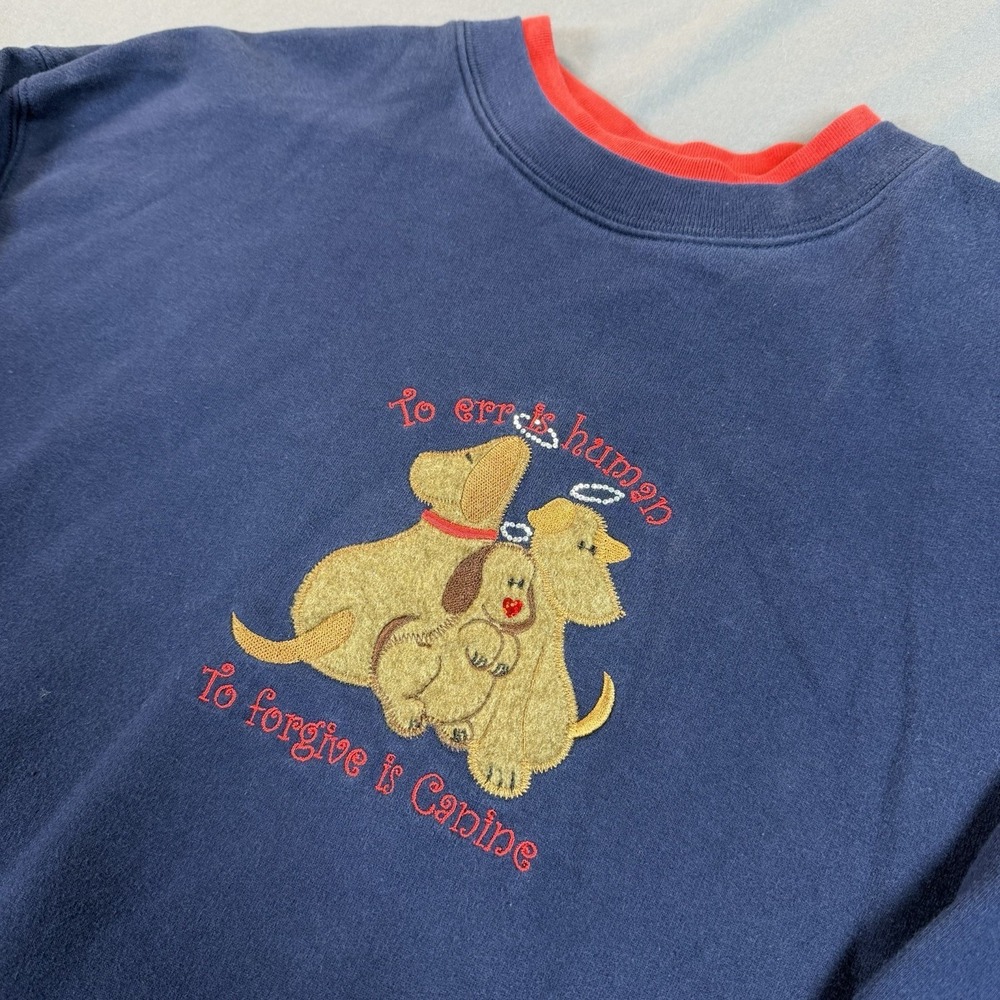 M&C Sportswear Sweatshirt Womens XL Navy Crewneck Embroidered Dog Graphic